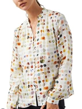 Brass Watercolor Polka Dot Women's Lyocell Button Blouse Size XL